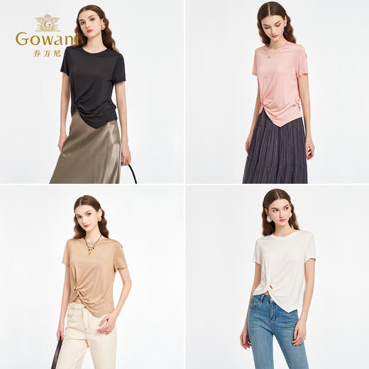 【四色可选】不规则设计感慵懒风亲肤圆领T恤EZ2C131 商品图2