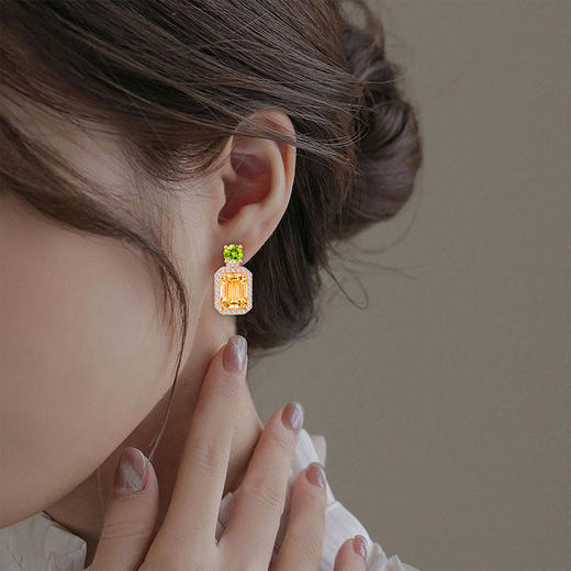 【黄水晶彩色耳钉】周六（3.21）中午12点开始 S925银宝石橄榄石耳饰品送女士礼物JE25063-水晶CC 商品图3