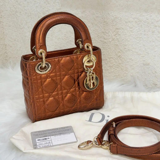 Dior 三格 南瓜色 金扣 油蜡牛皮 戴妃包 商品图0