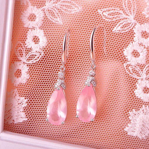 【粉水晶耳钉/项链】S925银时尚芙蓉石简约吊坠饰品送女生节日礼物JE25032/JP25017-水晶CC 商品图4