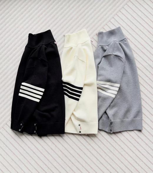 F0320136棉毛混纺半高领袖子四道杠半拉链长袖毛衣套头衫 商品图3