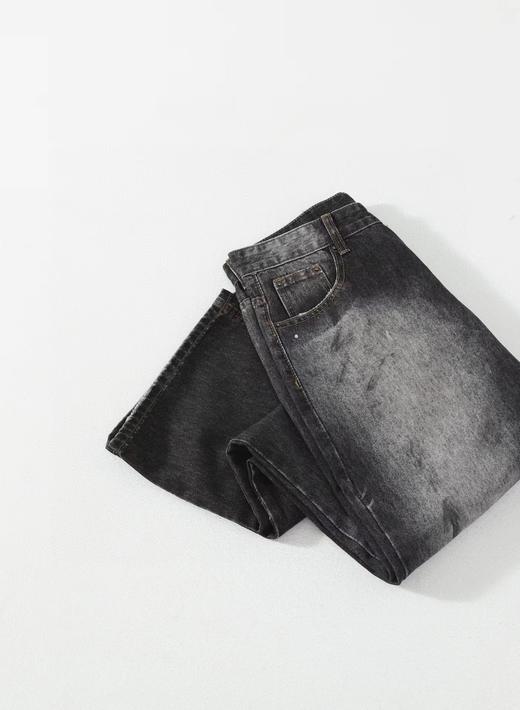 F032091泼墨涂鸦男女同款复古水洗做旧直筒微喇牛仔裤 商品图5