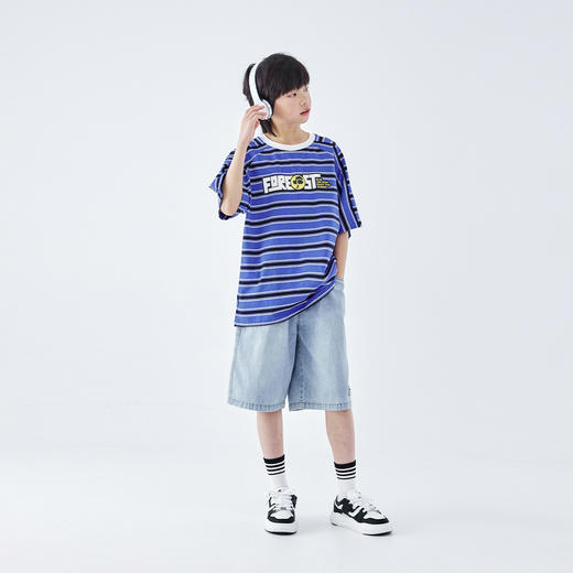 蓝汽水2026夏新款男童休闲裤青少年美式复古水洗亲肤直筒牛仔短裤 商品图1