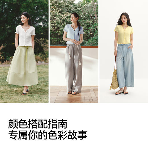 森马短袖T恤女夏季短款镂空提花肌理修身纯棉木耳边2026新款开衫 商品图4