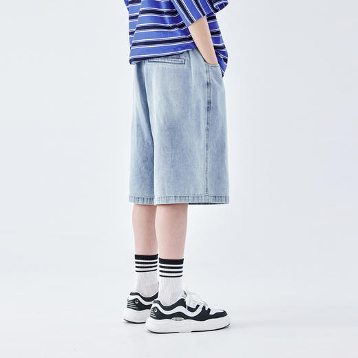 蓝汽水2026夏新款男童休闲裤青少年美式复古水洗亲肤直筒牛仔短裤 商品图3