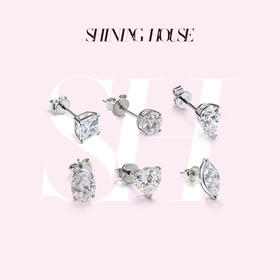 Ease·Shining系列 ShiningHouse[培育] 18k金钻石耳饰 圆钻形椭圆形水滴形公主方形心形马眼形人工真钻人造钻石K金耳饰简约钻石耳饰悦己送礼臻选【此商品不支持7天无理由退货退款】