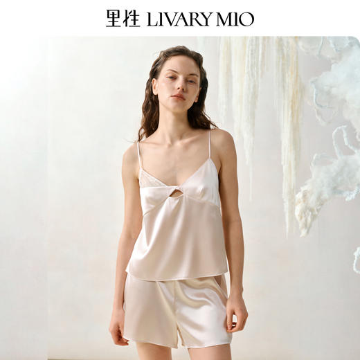 Livary Mio/里性粼粼性感真丝吊带睡衣女夏镂空V领家居服套装 商品图8