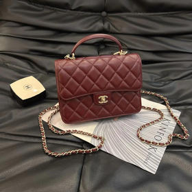 Chanel  25C 酒红色 金扣 羊皮 双肩包