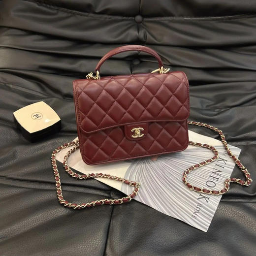 Chanel  25C 酒红色 金扣 羊皮 双肩包 商品图0