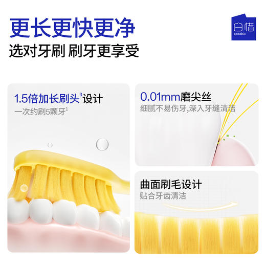 ☆Ecoobix 白惜软毛长头牙刷/Z字牙刷2/4支装（赠25g牙膏*2+漱口水12ml*8） 商品图0