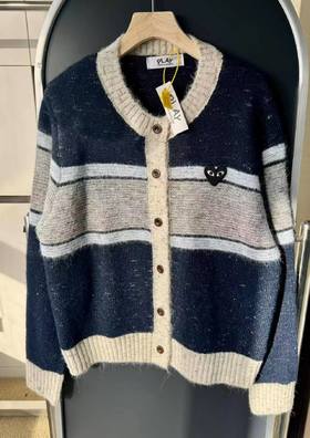 F0320144复古拼色设计圆领单排扣宽松百搭毛衣针织衫