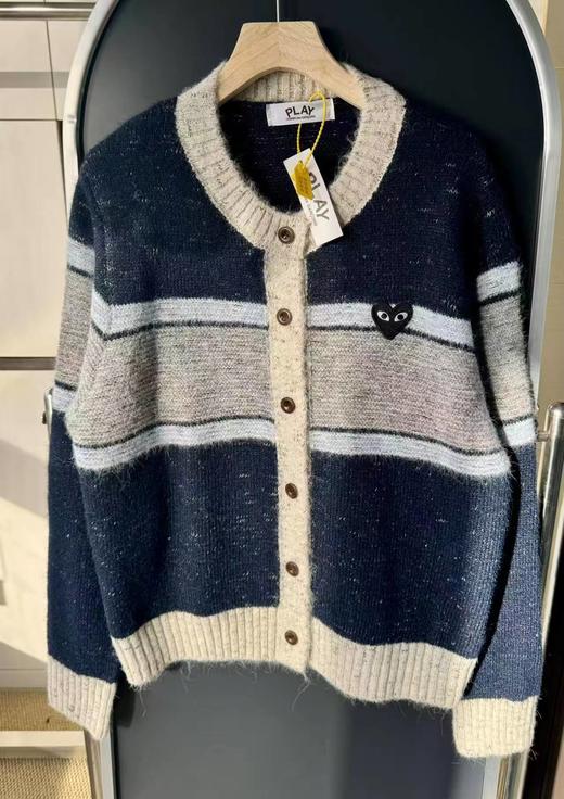 F0320144复古拼色设计圆领单排扣宽松百搭毛衣针织衫 商品图0