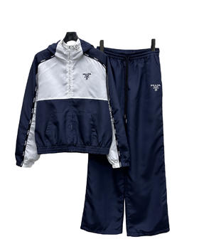 女款风衣连帽外套直筒长裤套装la020