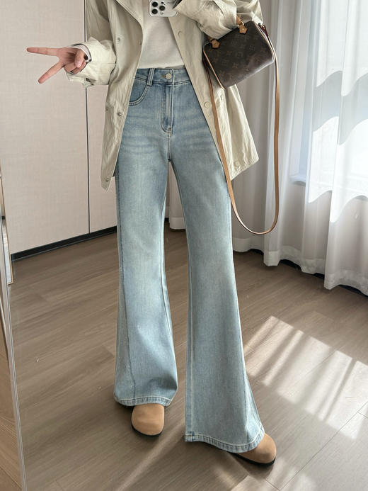 土耳其牛仔棉天丝莱赛尔垂顺烫钻微喇窄腿牛仔裤 商品图1