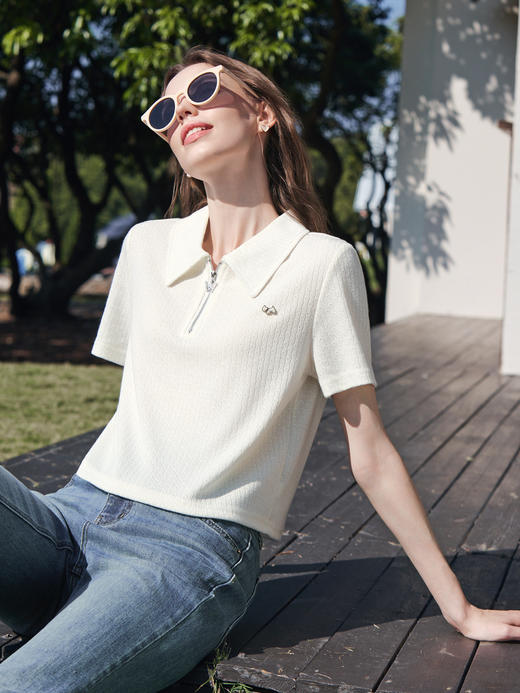 【百图lulu定制】【咸味奶盖POLO衫】 可盐可甜短款半开领T恤 商品图5