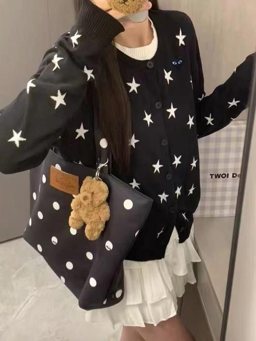 F032016春季新款休闲百搭黑底白星圆领少女感针织长袖开衫 商品图13