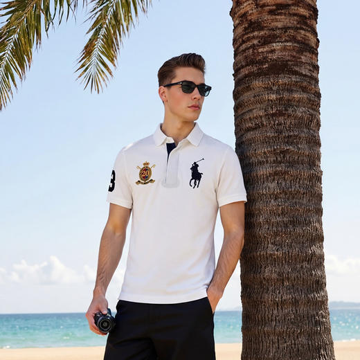 夏季简约休闲英伦风男士刺绣图案大马标翻领短袖polo衫   XLM-CM8687197 商品图3