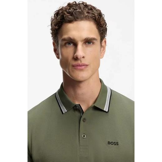 F032080日常通勤刺绣翻领撞色条纹设计提花拼接polo衫 商品图10