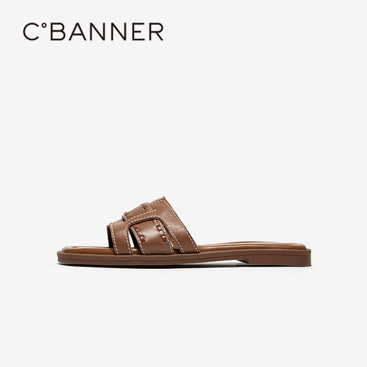 【上新】千百度立体编织牛皮平底凉拖鞋女2026夏季新款外穿一字拖A26370013 商品图2