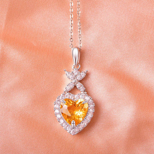 【黄水晶项链/耳钉】S925银轻奢时尚爱心吊坠饰品送女生日节日礼物JP25028/JE25028-水晶CC 商品图2