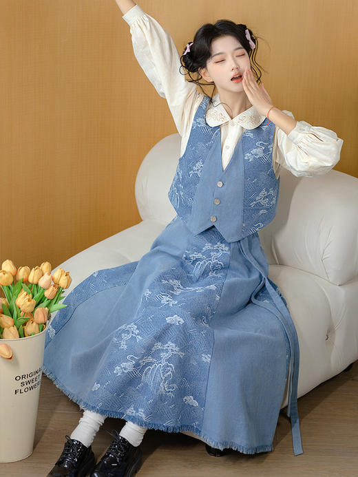 【重回汉唐书屿】日常百搭马甲半身裙套装汉服女装 商品图1