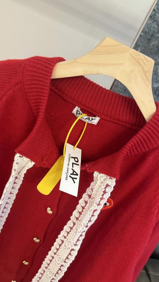 F0320149甜美俏皮红蕾丝蝴蝶结宽松落肩针织开衫毛衣 商品图4