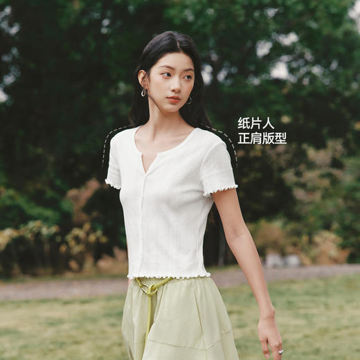森马短袖T恤女夏季短款镂空提花肌理修身纯棉木耳边2026新款开衫 商品图2