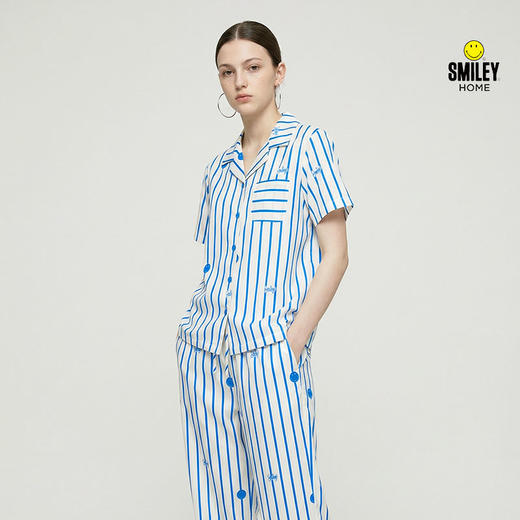 SMILEY 家居服条纹简约宽松短袖长裤休闲套装【本商品不支持用券】 商品图0