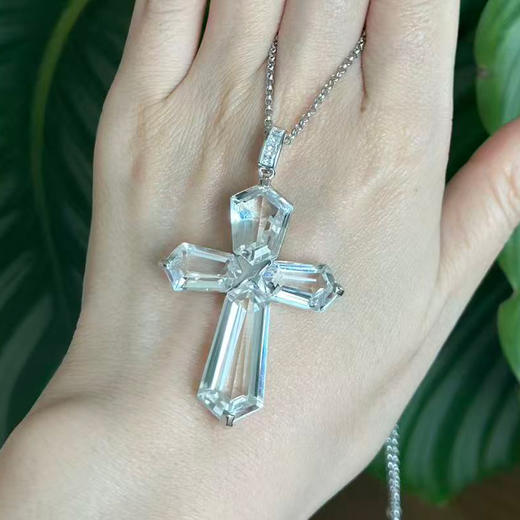 【天然白水晶毛衣链】S925银情侣款十字吊坠项链饰品送男女礼物JN25123-水晶CC 商品图1
