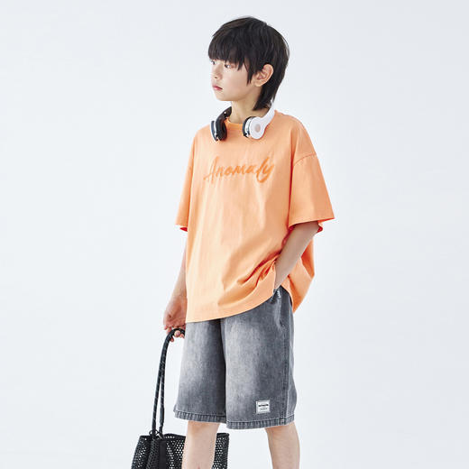 蓝汽水2026夏新品男童全棉落肩上衣青少年度假风字母印花短袖T恤 商品图2