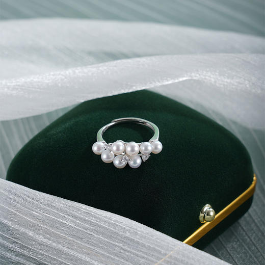 子佩集【珠光叠韵】银S925珍珠AOYA奥雅戒指【MLJZ007】3.8mm珠交错双排2512 商品图2
