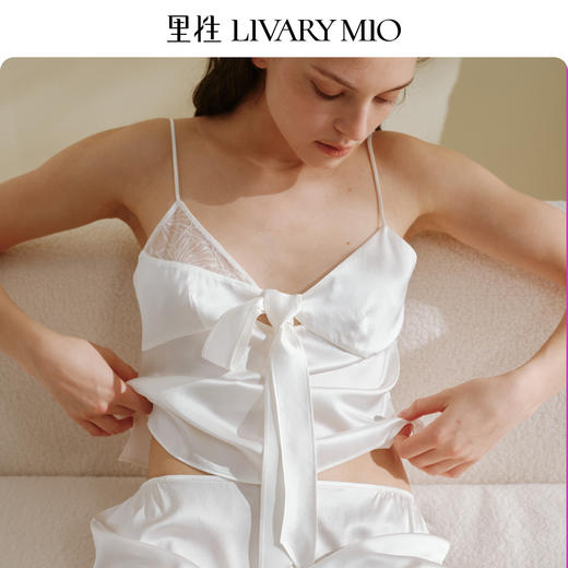 Livary Mio/里性粼粼性感真丝吊带睡衣女夏镂空V领家居服套装 商品图6