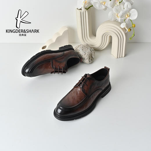 经典鲨2026年春季专柜新品牛皮革黑色系带男士正装商务皮鞋KW251-613011 商品图5