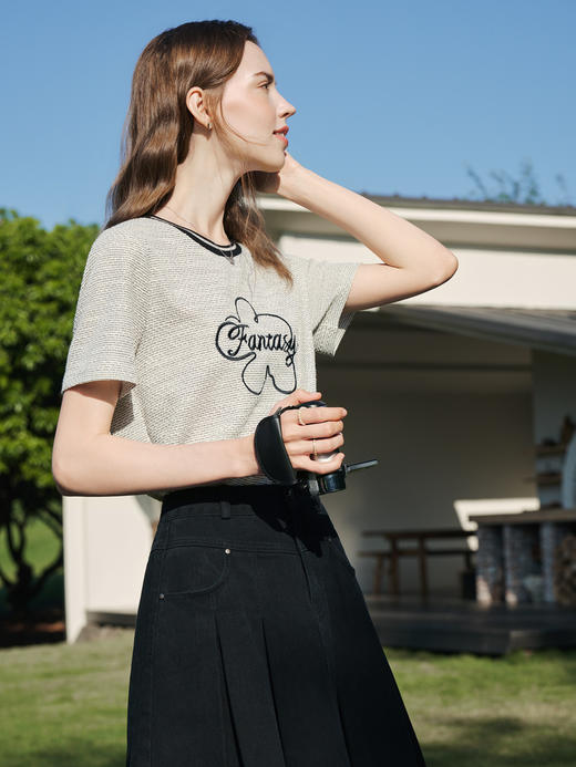 【百图lulu定制】【桃花T】 法式减龄  圈圈棉   字母刺绣T恤 商品图8