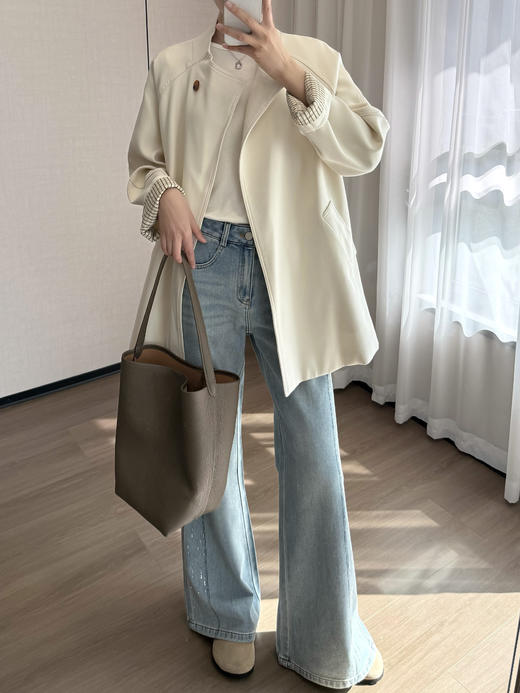 简约高智感立领系带一手长收腰风衣 商品图8