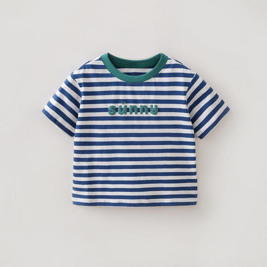 马克珍妮条纹男女童纯棉字母T恤2026年夏装新款560820 商品图3