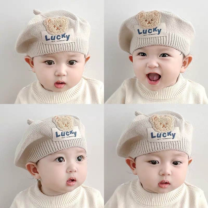 【可爱超萌❗️贝雷帽】婴儿帽子秋冬款贝雷帽宝宝毛线帽可爱超萌男女宝秋季婴幼儿针织帽。ya