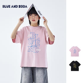 蓝汽水2026夏季新品男童字母印花短袖T恤青少年街头宽松复古上衣