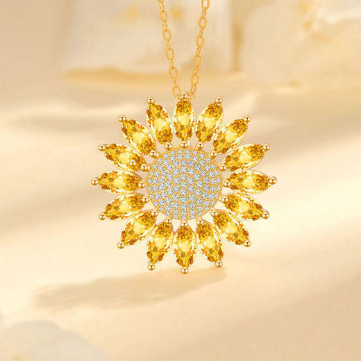 【黄水晶轻奢耳钉/项链】S925银时尚向日葵饰品送女生日节日礼物JE25053/JP25053-水晶CC 商品图7