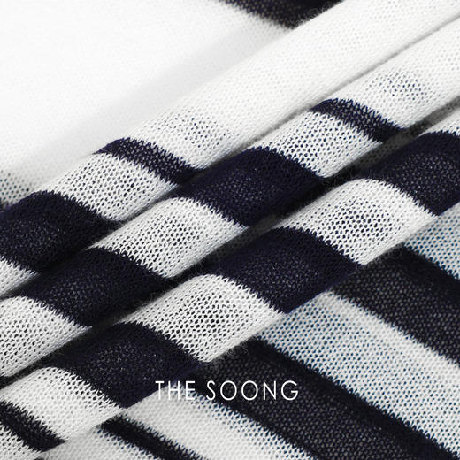 THESOONG"轻柔垂感"醋纤混纺撞色条纹光泽垂感圆领T恤8433 商品图2