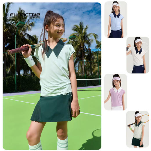 funactive女童撞色短袖T恤26夏季新款儿童透气凉感运动拼接上衣F1GT10338 商品图0