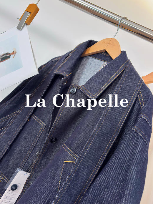专柜实拍【轻奢风牛仔】拉夏贝尔/La Chapelle翻领口袋明线廓形设计配腰带时髦牛仔上衣气质老钱风外套 商品图8