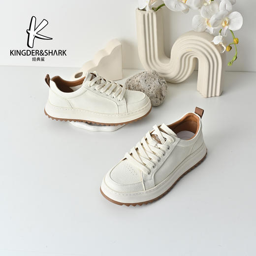 经典鲨2026年春季专柜新品韩版男士系带平底休闲鞋小白鞋KW11-613011 商品图2
