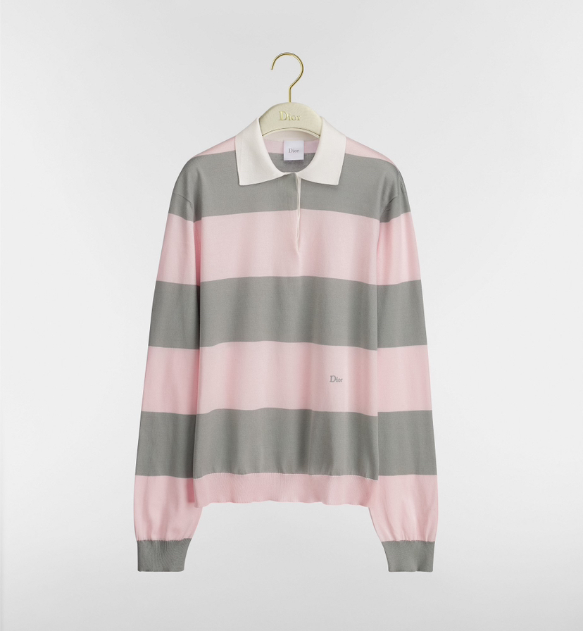 DR-S 粉灰条纹翻领针织衫