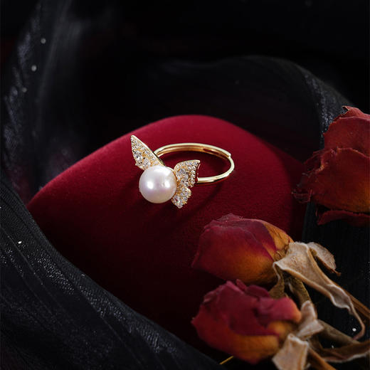 子佩集【蝴蝶巧梦】银S925珍珠AOYA奥雅戒指【MLJZ005】8mm珠镀金蝴蝶2512 商品图4
