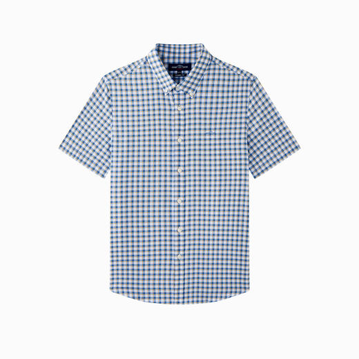 【纯棉】德鲨男装蓝色短袖格子衬衫2026夏新款休闲打底上衣男衬衣 商品图4