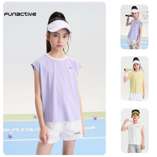 funactive女童运动背心儿童防晒透气无袖T恤轻薄网球羽毛球上衣F1UB10236 商品图0