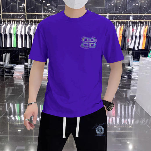 百搭欧货夏季男士短袖t恤帅气嵌花烫钻百搭体恤宽松时尚潮男上衣   JYYP-G3#阔版 商品图1