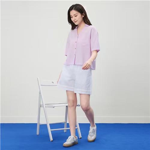 佐丹奴女装26年新款莱赛尔棉麻V领短袖衬衫05346209 商品图2