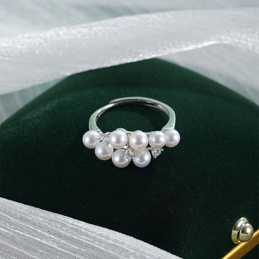 子佩集【珠光叠韵】银S925珍珠AOYA奥雅戒指【MLJZ007】3.8mm珠交错双排2512 商品图3